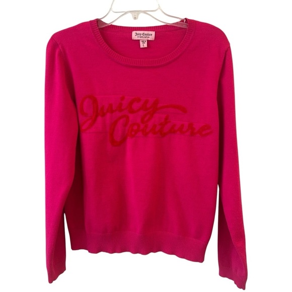 Juicy Couture Hot Pink Long Sleeved Crewneck Preppy Sweater Large - Picture 1 of 5